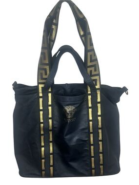 Versace Black and Gold Leather Tote with Medusa Logo